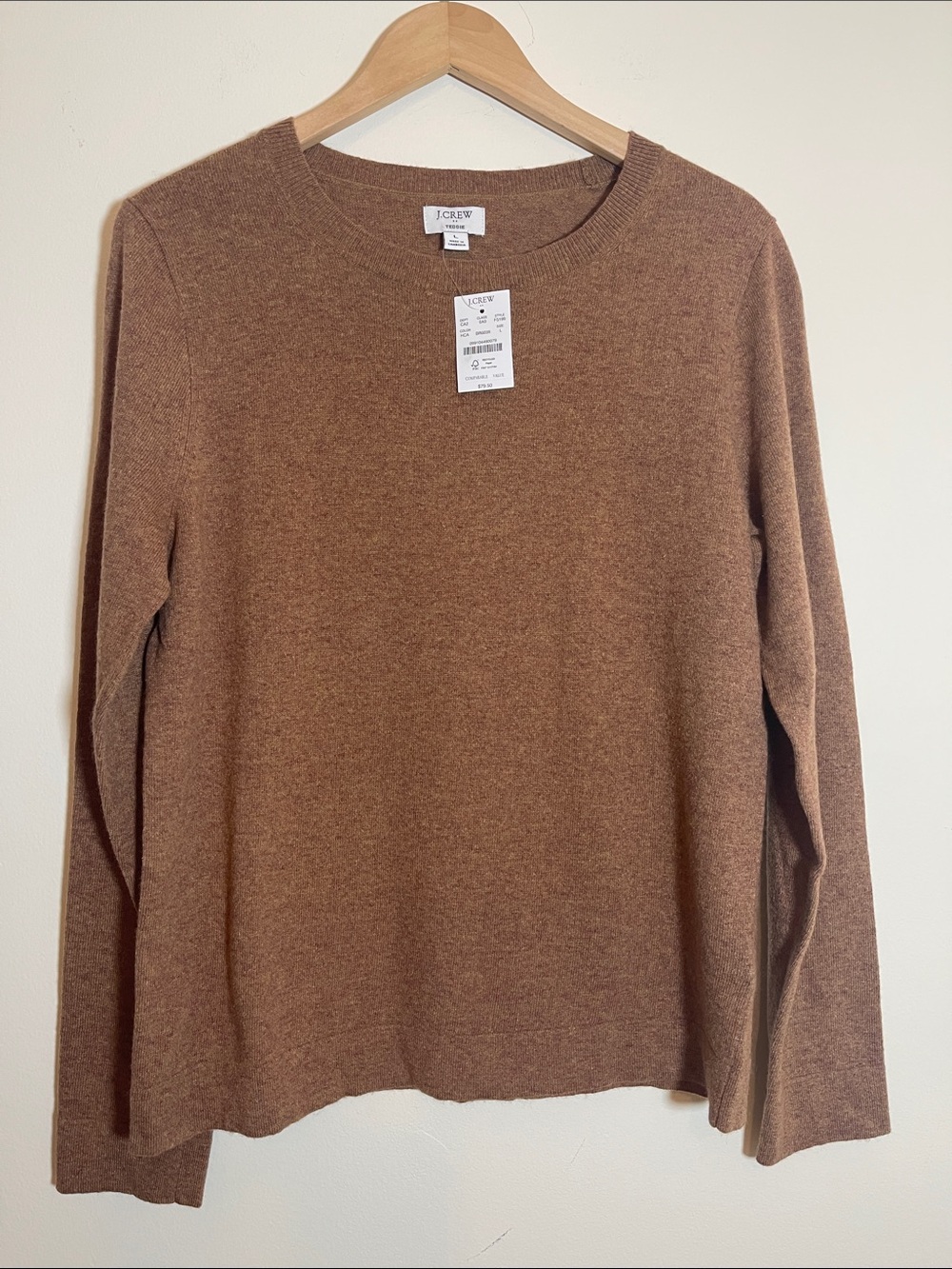 J. Crew Women's Crewneck Sweater in Chestnut Brown The Teddy Sweater size L